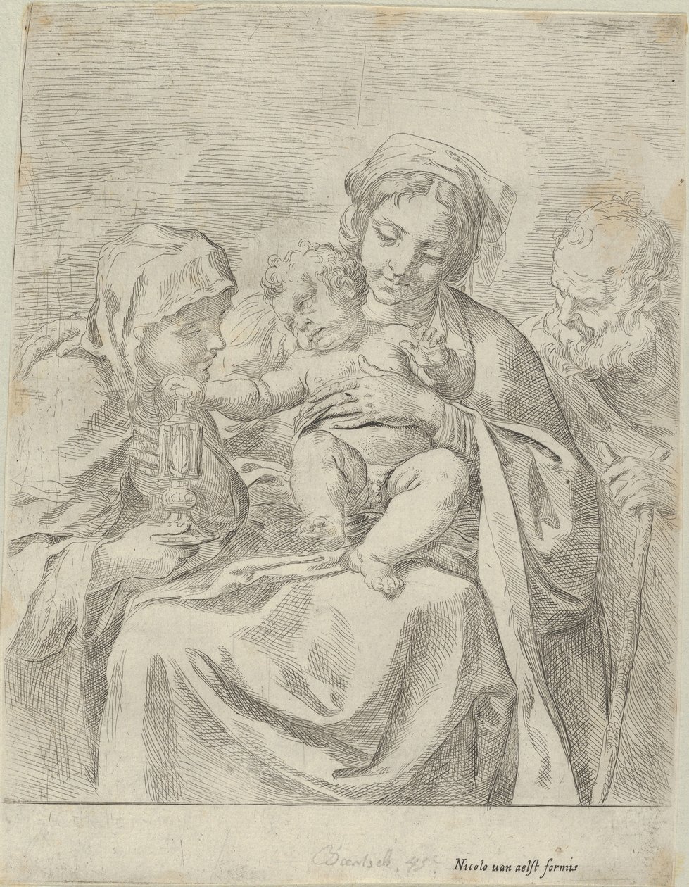 Den hellige familie med Saint Clare, 1590-1600. af Guido Reni