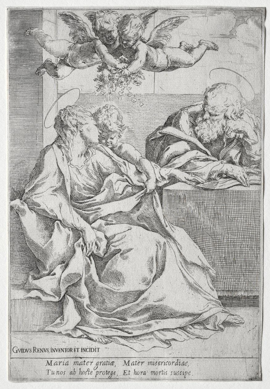 Den hellige familie med to engle af Guido Reni