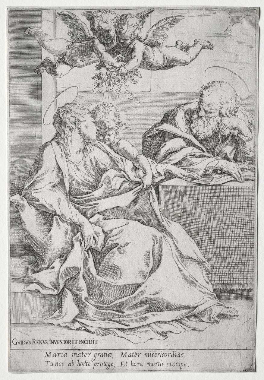 Den hellige familie med to engle. af Guido Reni