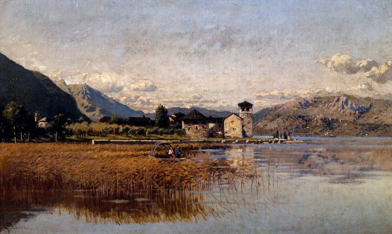 Lake Mezzola (olie på lærred) af Guido Ricci