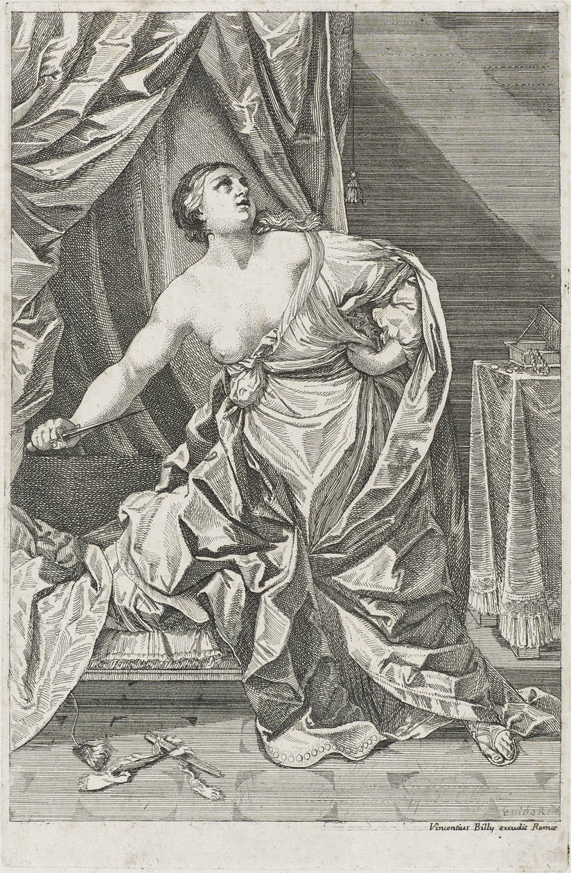Lucretias død, ca. 1700-50 muligvis Antonio Billy (aktiv første halvdel af 1700-tallet) (radering på papir) af Guido after Reni