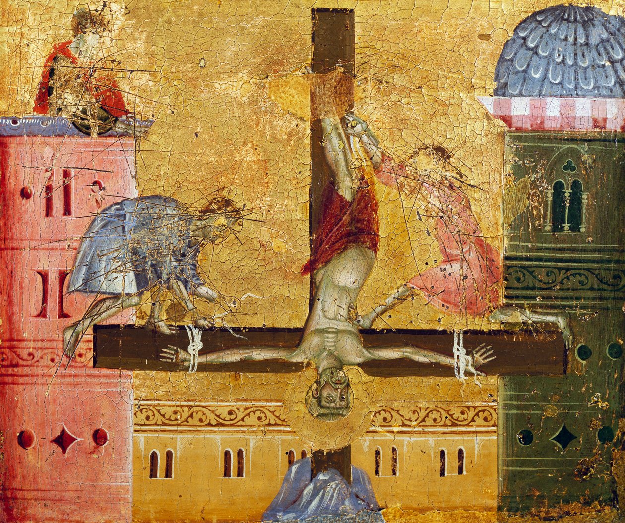 Korsfæstelse af St. Peter, detalje fra Paliotto of St Peter Enthroned, af Guido da Siena (aktiv ca. 1250 - 1300), maleri på træ. af Guido da Siena
