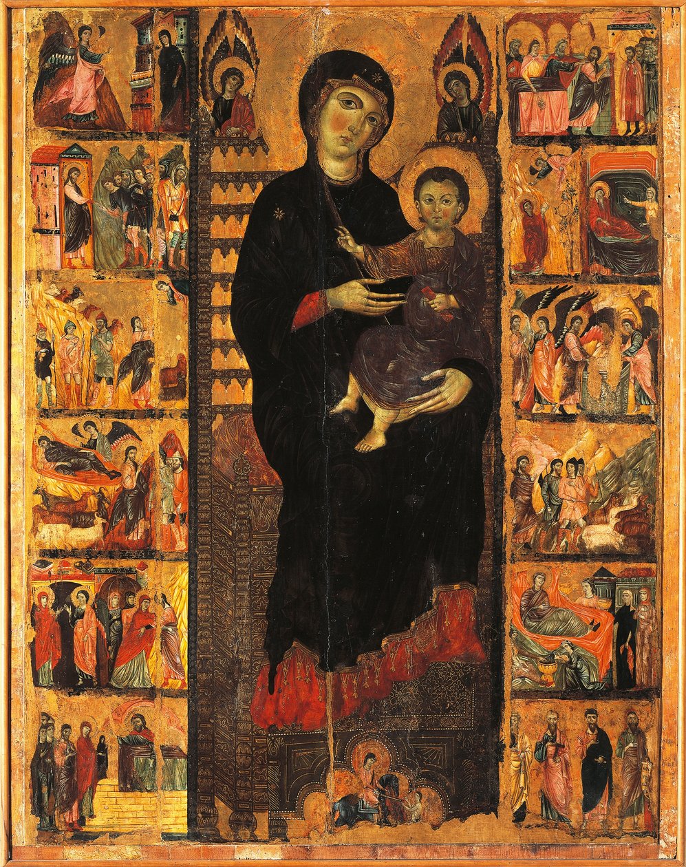 Majestæt, af Guido da Siena (ca 1230-ca 1290), detalje, Søjlesal, Palazzo Pubblico (rådhus), Siena, Italien af Guido da Siena