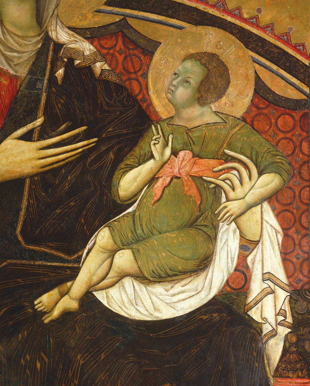 Jesusbarnet, detalje fra Majestæt af Guido da Siena (ca 1230-ca 1290) Søjlesal, Palazzo Pubblico (rådhus), Siena af Guido da Siena