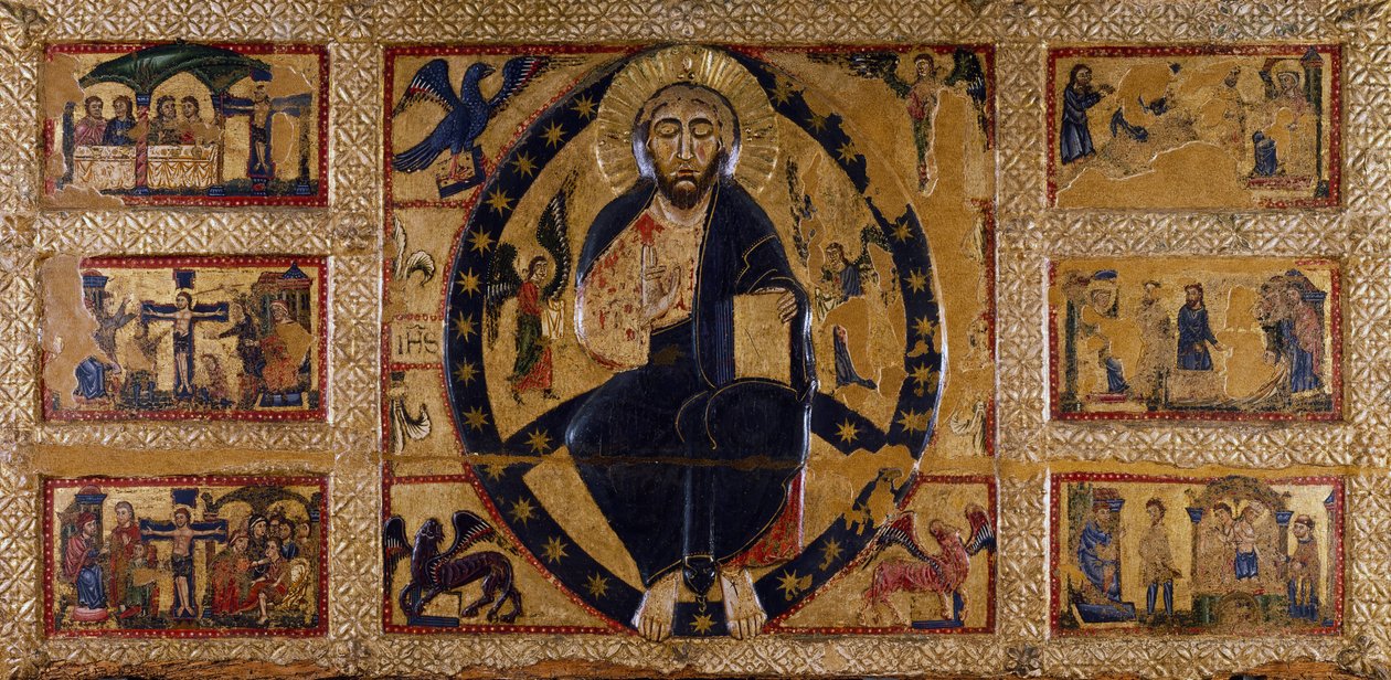 Forløseren og evangelisternes symboler, af Guido da Siena (aktiv ca. 1250-1300), maleri på træ. af Guido da Siena
