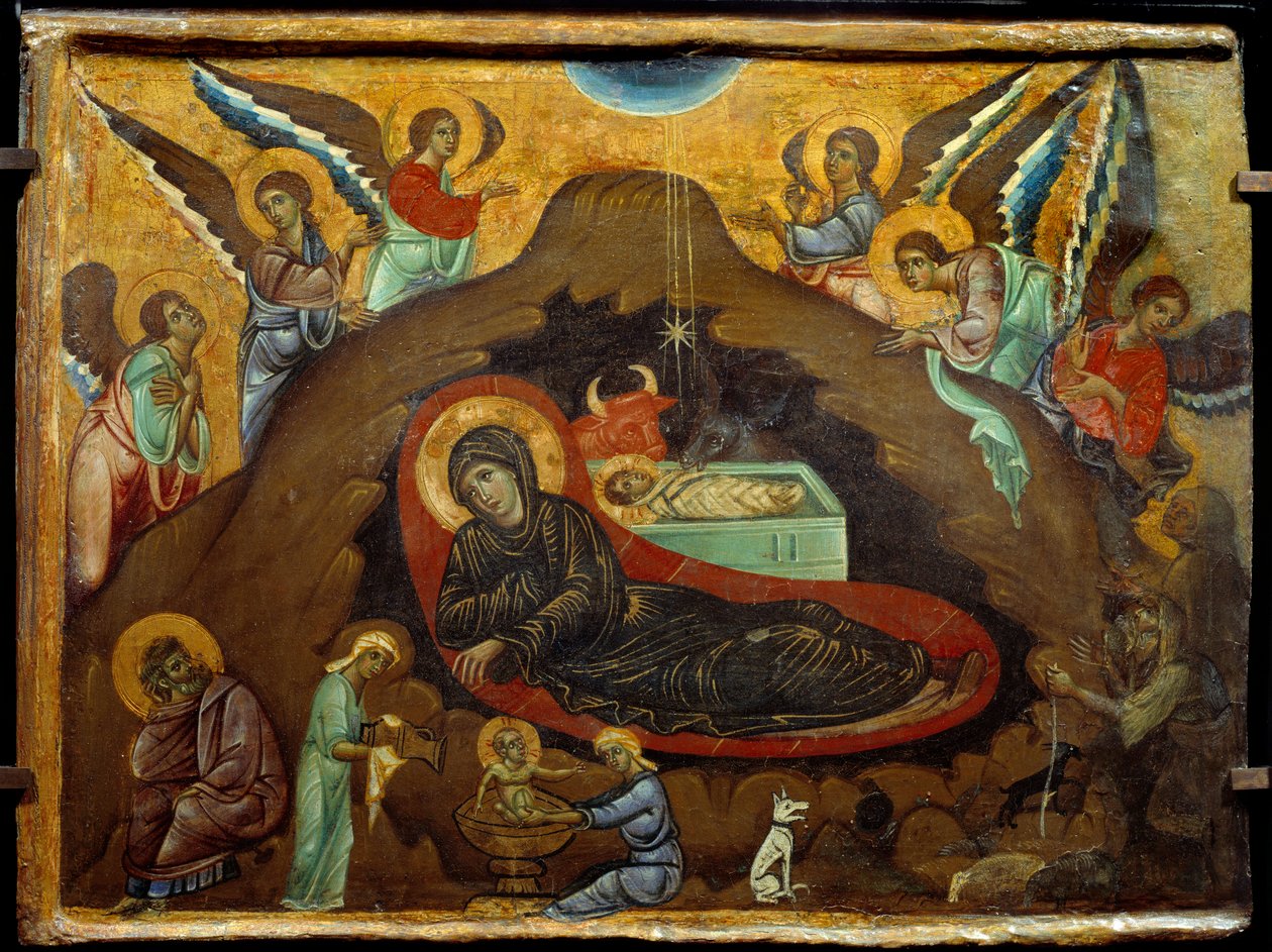 Fødselen. Maleri af Guido Da Siena (1200-tallet). Tempera på træ. Mål: 3,64 x 4,75 cm. af Guido da Siena