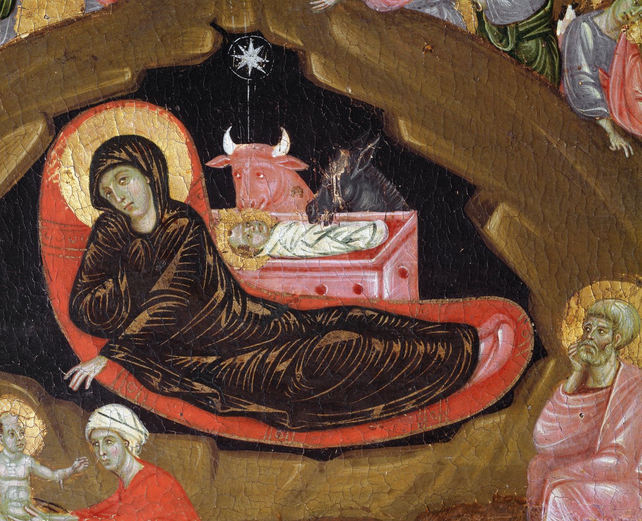 Fødselen, detaljen i Kristi liv - tempera på træ af Guido da Siena
