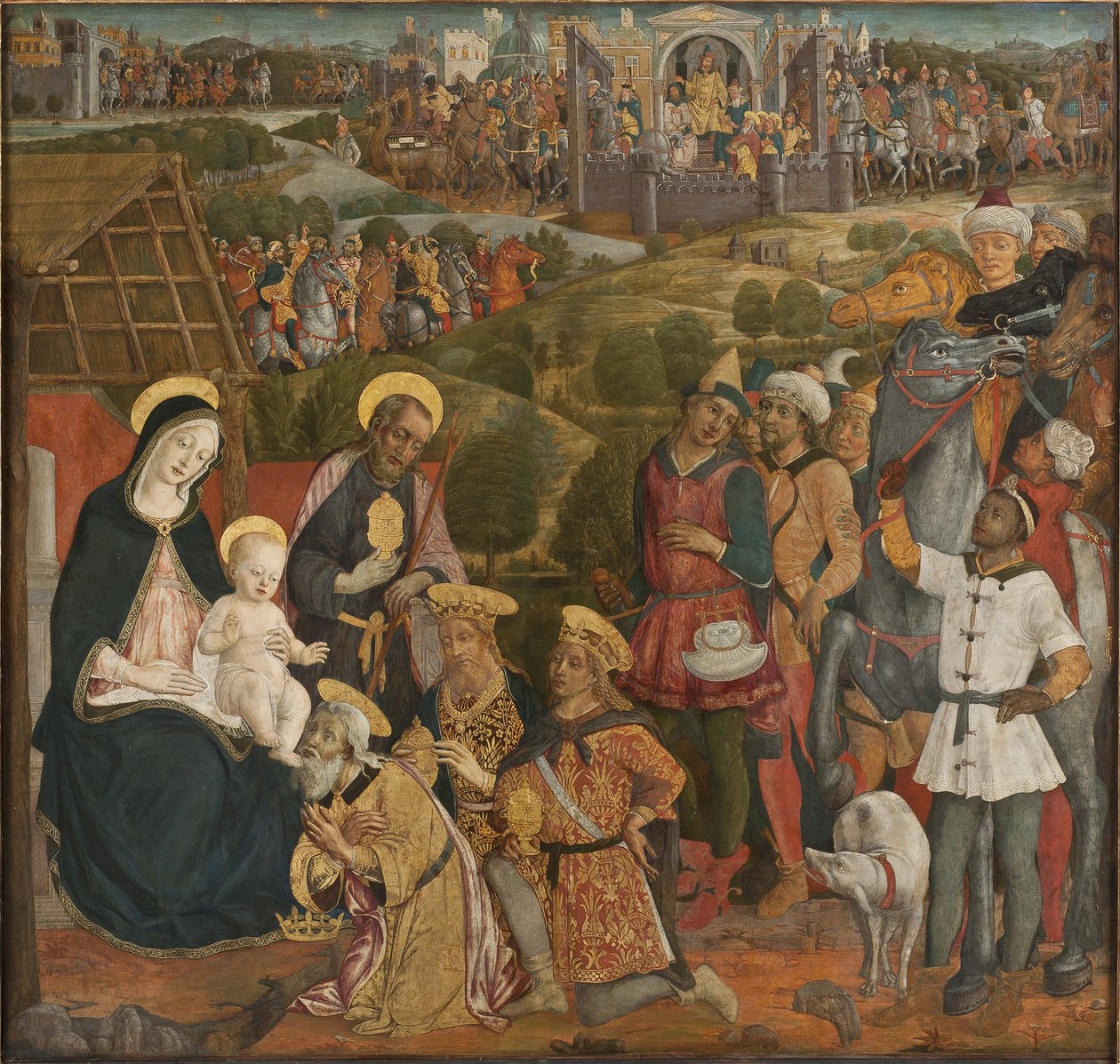 The Adoration of the Magi - The Adoration of the Magi, af Cozzarelli, Guidoccio di Giovanni (1450-1517). Tempera og olie på lærred. Mål: 168x176 cm. Nationalmuseet i Stockholm af Guidoccio di Giovanno Cozzarelli