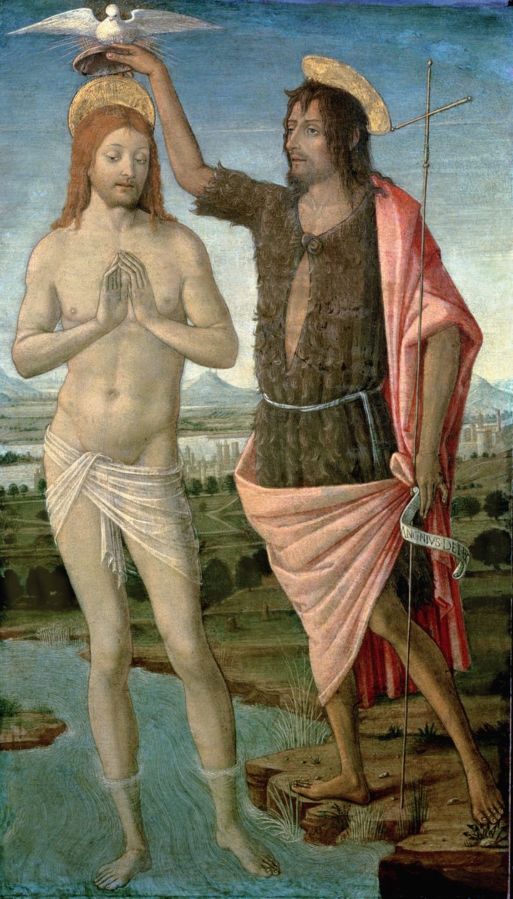 The Baptism of Christ, 1486 (tempera på panel) af Guidoccio di Giovanno Cozzarelli