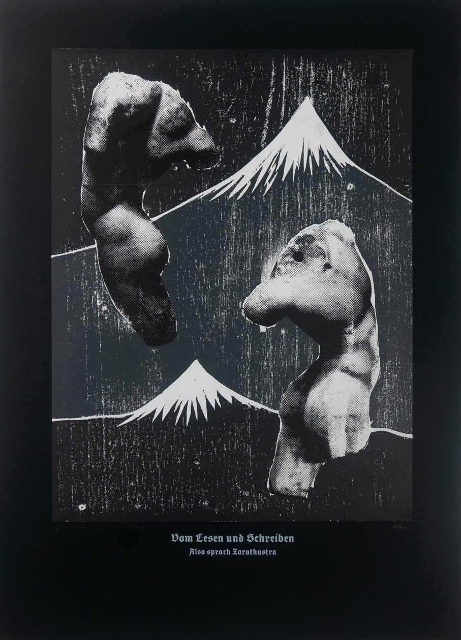 On Reading And Writing (Black), Thus Spoke Zarathustra, 2023 (træsnit og silketryk) af Guilherme Pontes