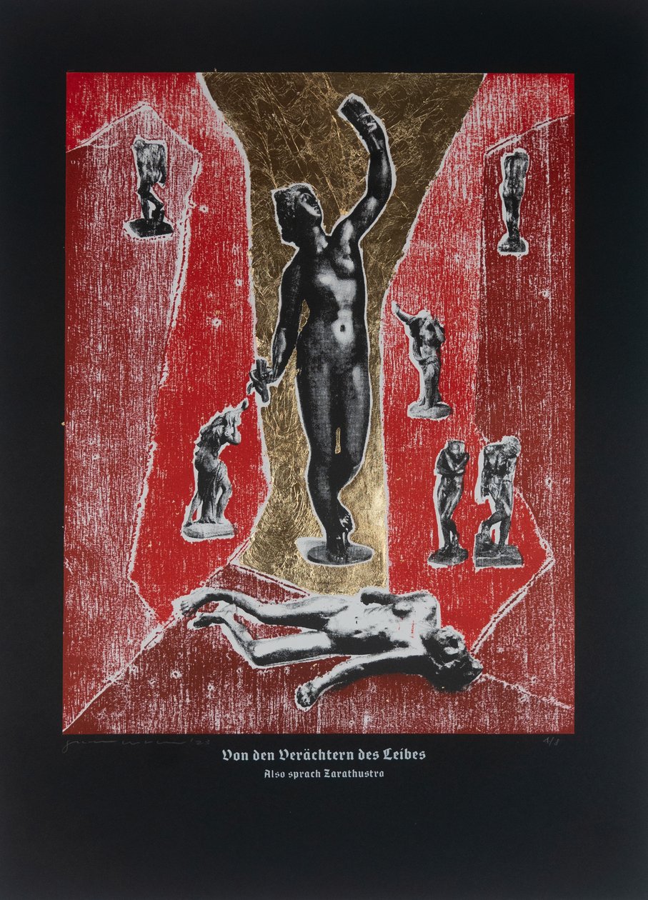 On The Despisers Of The Body, Thus Spoke Zarathustra, 2023 (træsnit og silketryk) af Guilherme Pontes