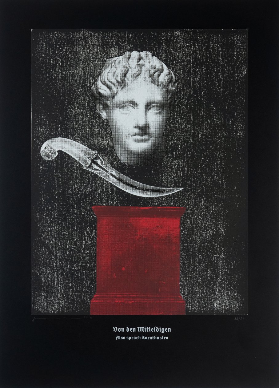 On The Pitying, Thus Spoke Zarathustra, 2024 (træsnit og silketryk) af Guilherme Pontes