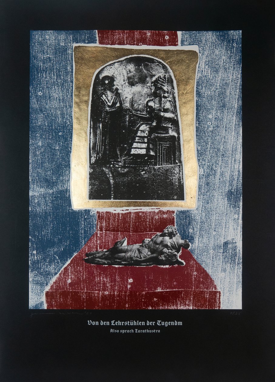 On The Teachers of Virtue, Thus Spoke Zarathustra, 2023 (træsnit og silketryk) af Guilherme Pontes