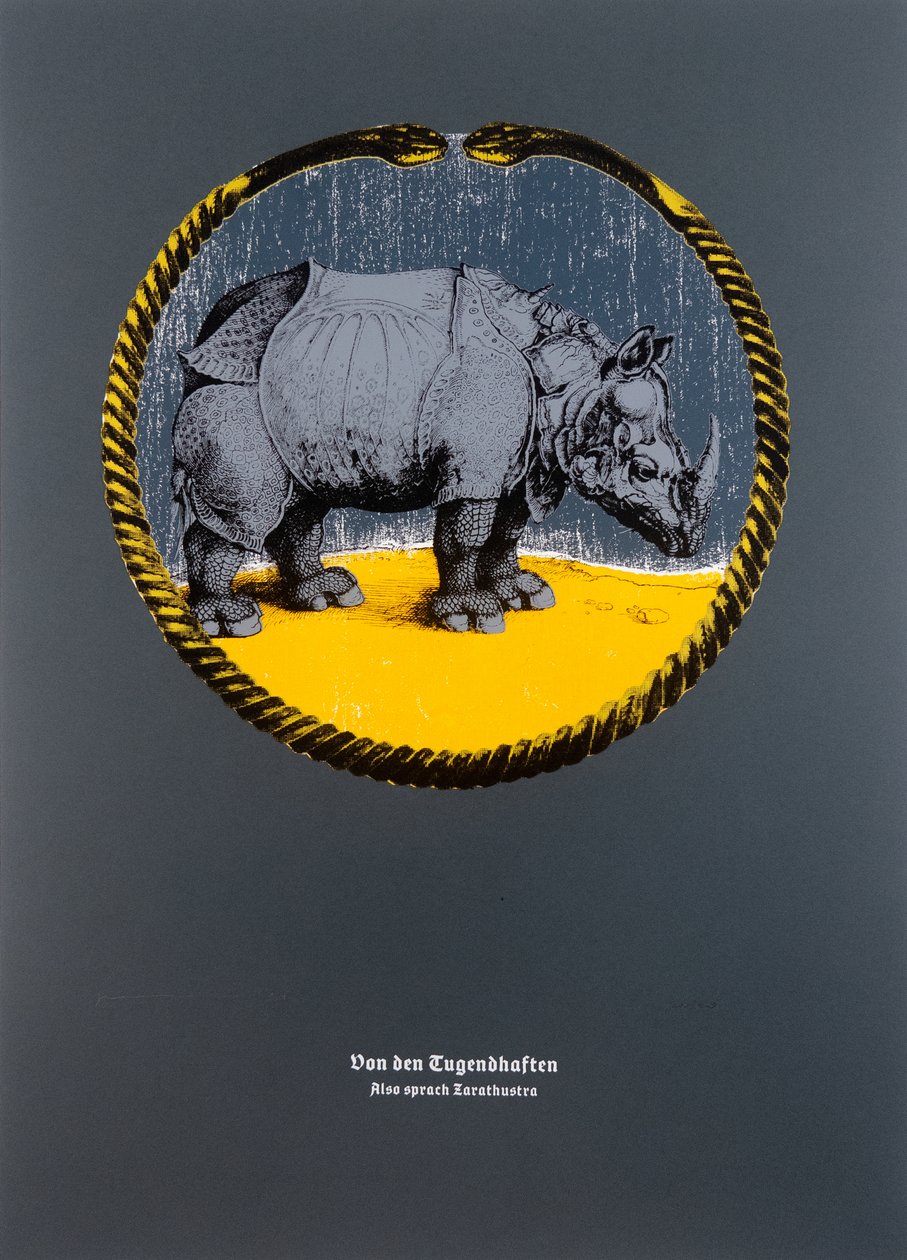 On The Virtuous, Thus Spoke Zarathustra, 2024 (træsnit og silketryk) af Guilherme Pontes
