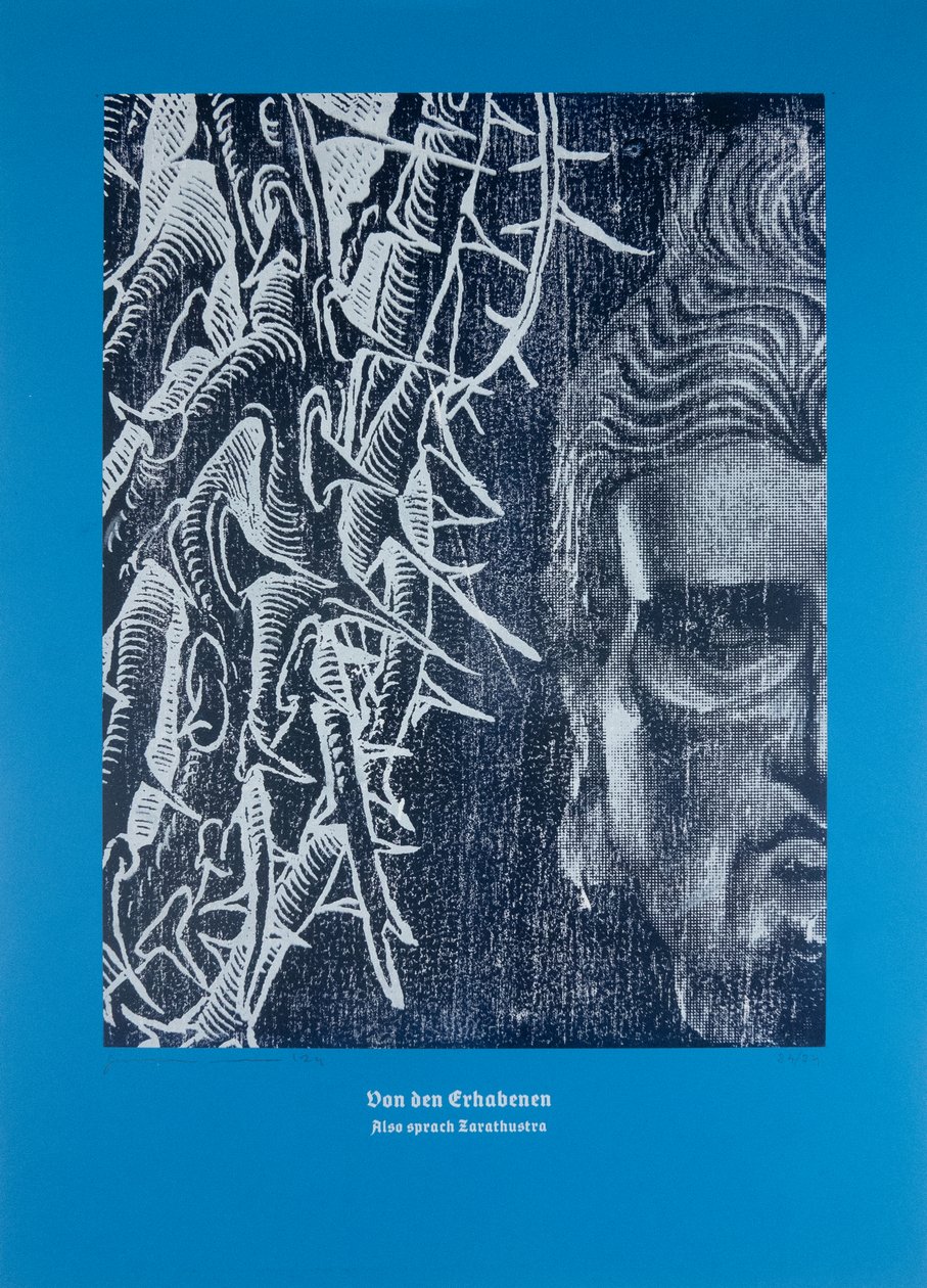 On Those Who Are Sublime, Thus Spoke Zarathustra, 2024 (træsnit og silketryk) af Guilherme Pontes