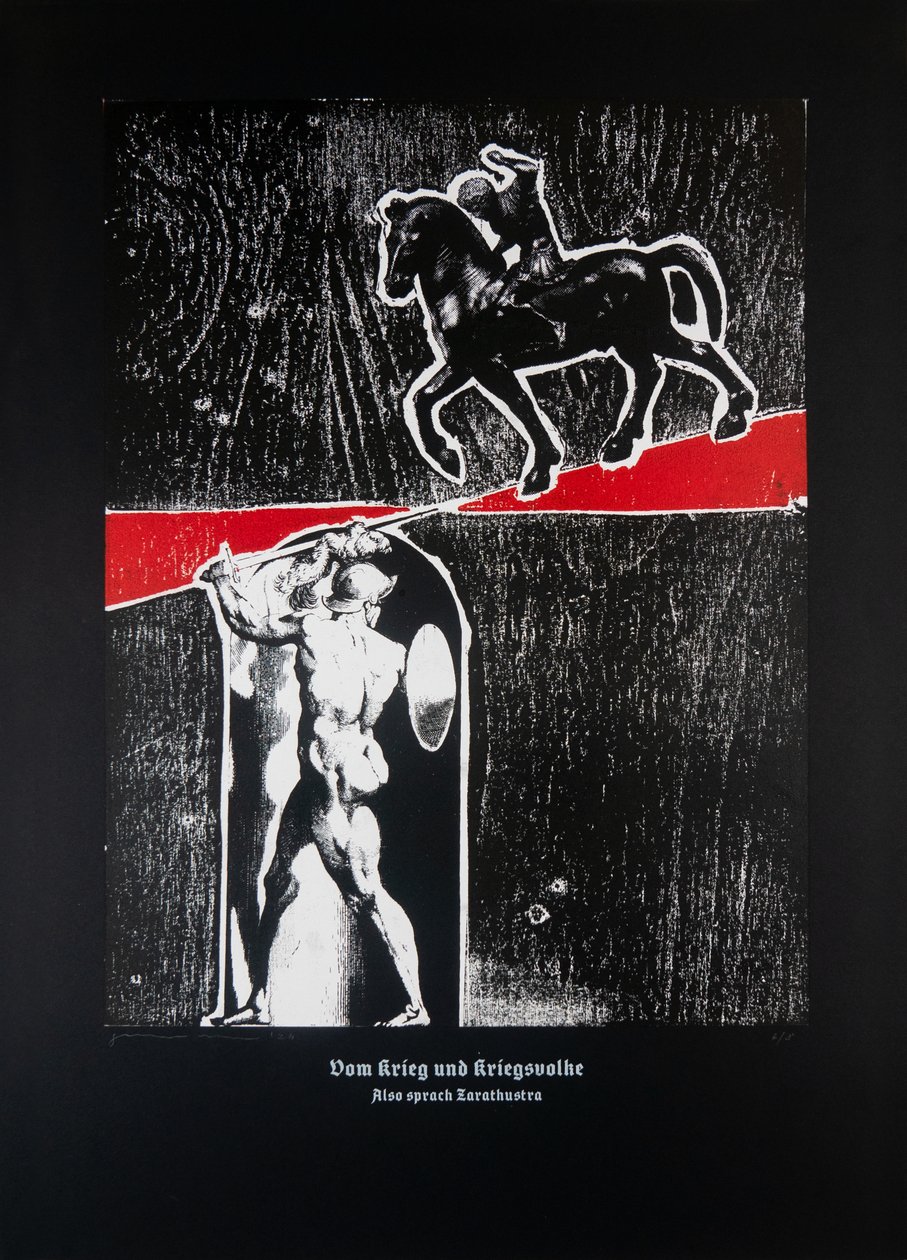 On War and Warriors (Black), Thus Spoke Zarathustra, 2024 (træsnit og silketryk) af Guilherme Pontes