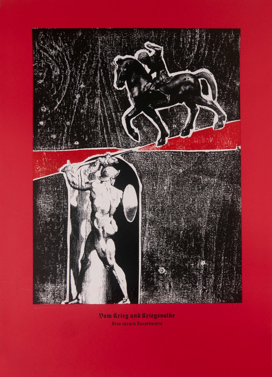 On War and Warriors (Red), Thus Spoke Zarathustra, 2024 (træsnit og silketryk) af Guilherme Pontes