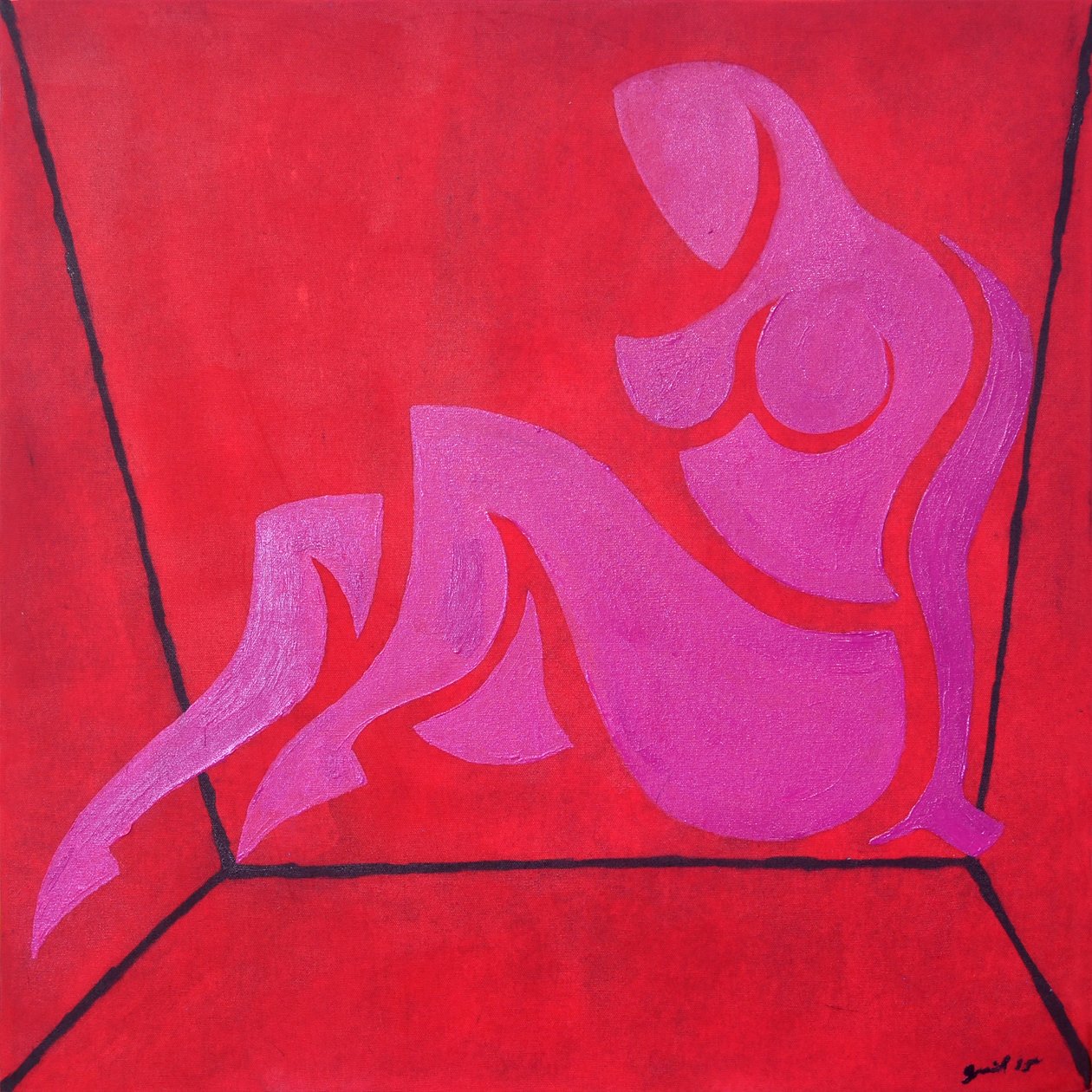 Studie til Figur i kubisk rum, 2015 (olie på lærred) af Guilherme Pontes