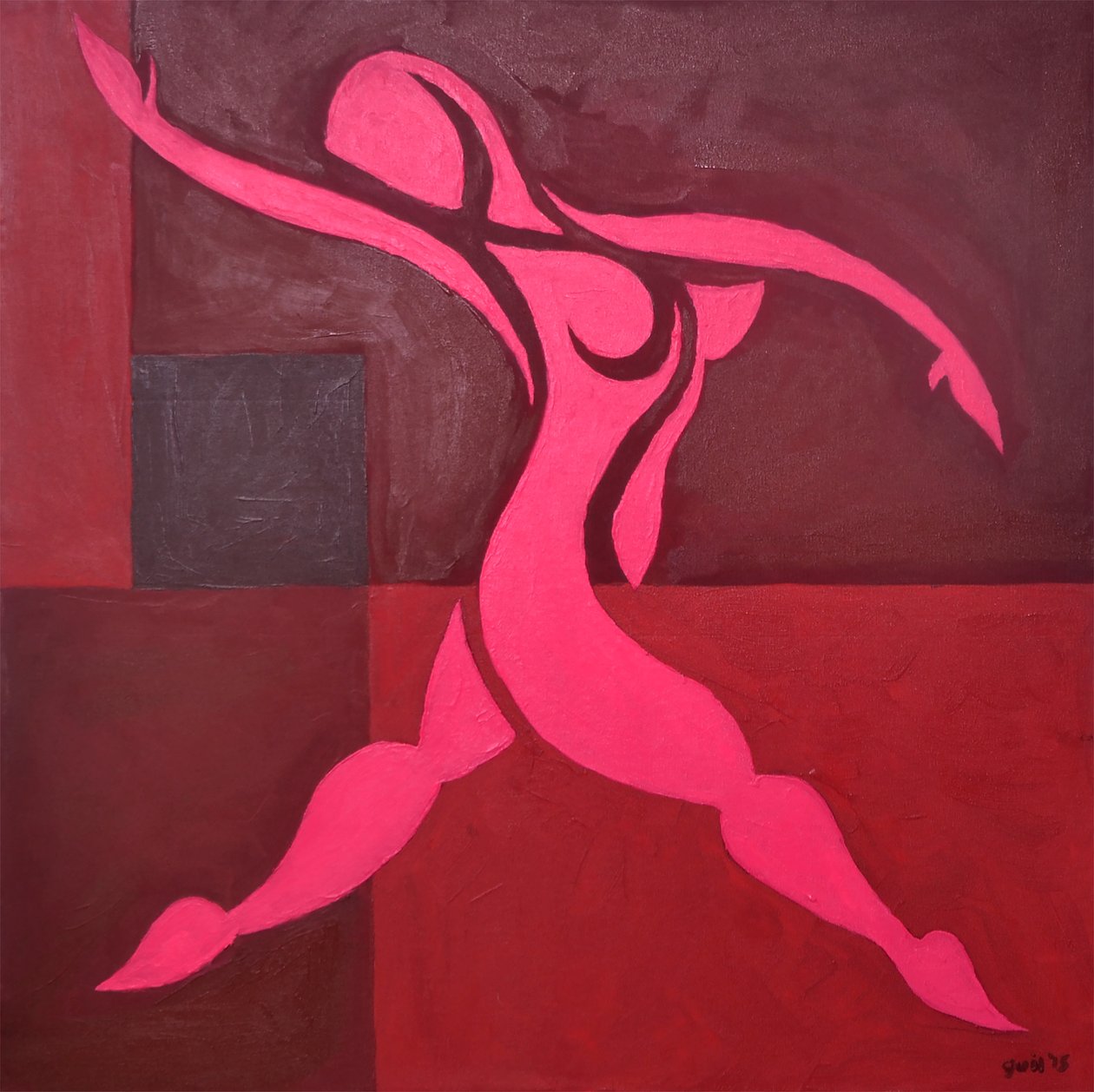 Studie af figur i kubisk rum Pink Version, 2015 (olie på lærred) af Guilherme Pontes