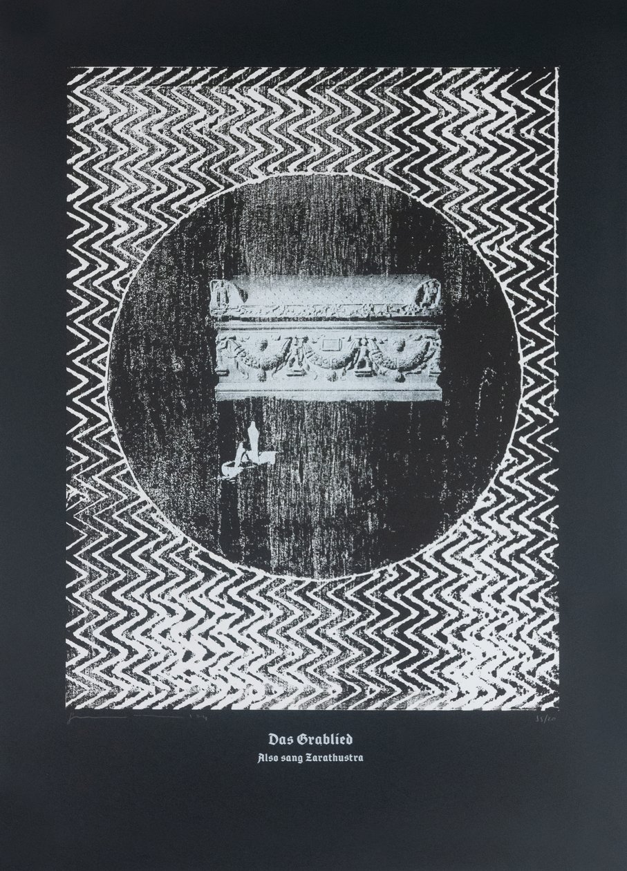 The Tomb Song, Thus Spoke Zarathustra, 2024 (træsnit og silketryk) af Guilherme Pontes