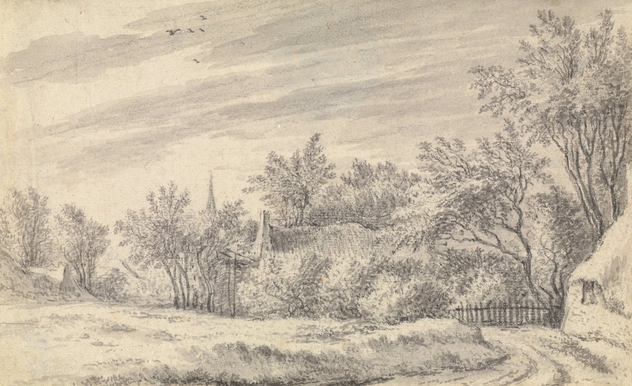 Landsbysti med Kirketårn i det fjerne af Guillam Dubois