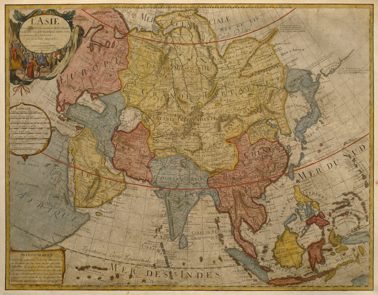 Kort over Asien, udgivet i 1700, Paris (farvegravering) af Guillaume Delisle