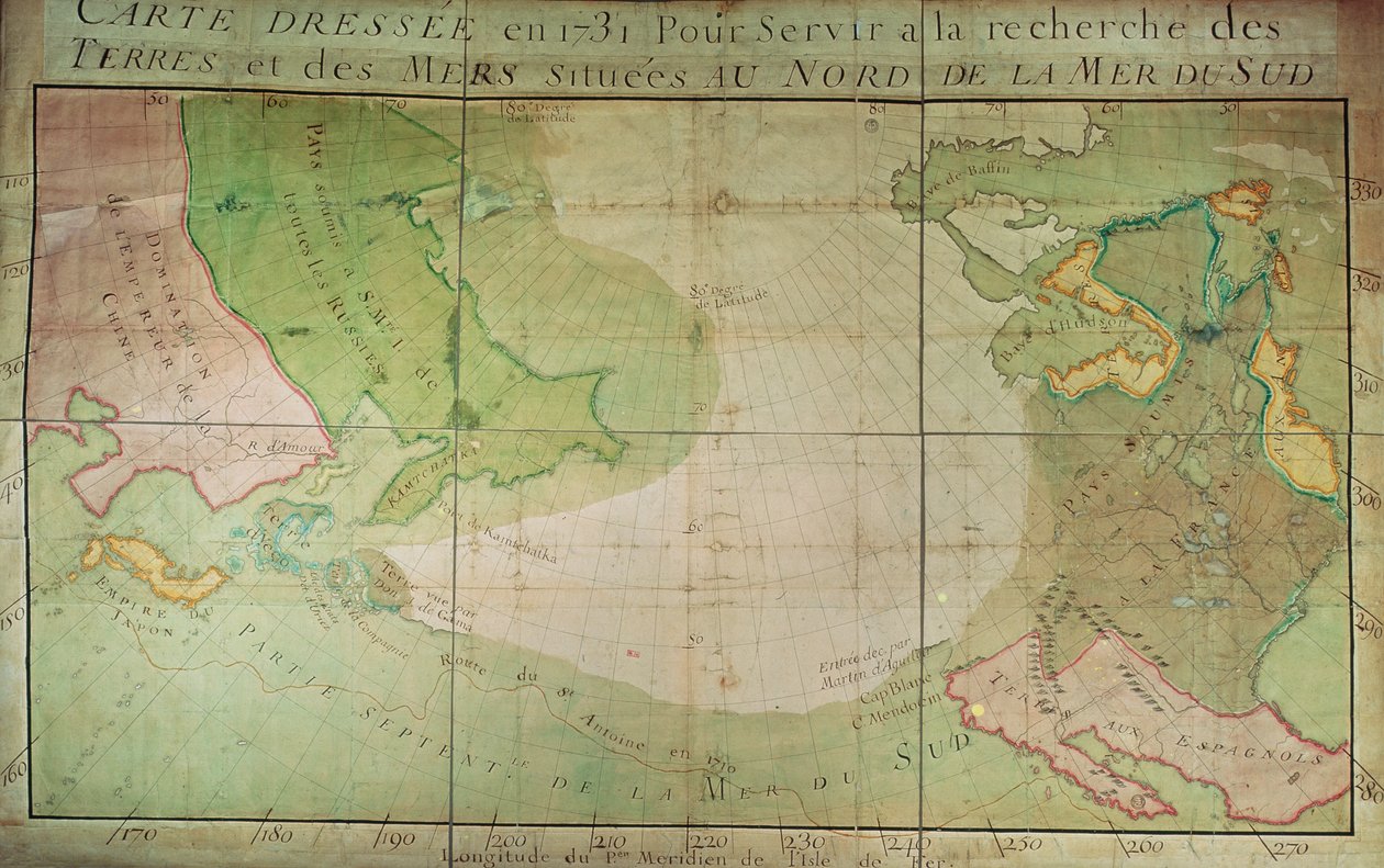 Kort over nye opdagelser i den nordlige del af Sydhavet, øst for Sibirien og vest for New France, 1731 af Guillaume Delisle