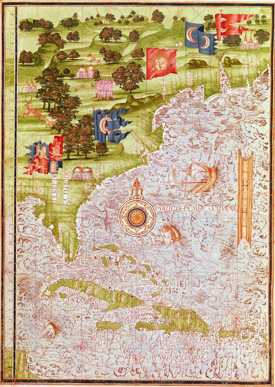 F.52v Kort over Florida og Antillerne, fra 