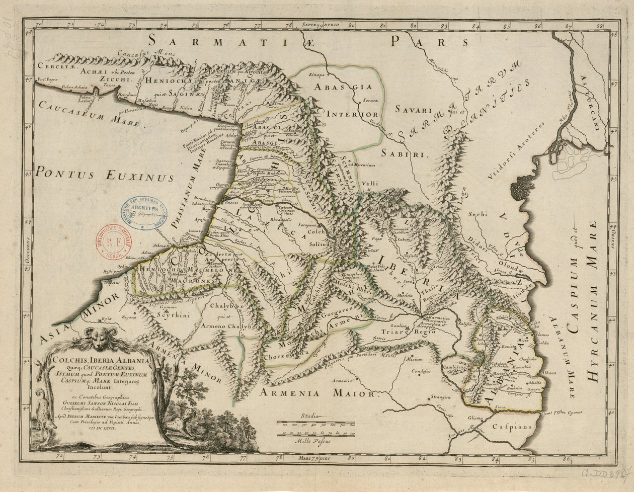 Colchis, Iberia, Albanien som q., Kaukasiske folk, den anden er Pontus af Guillaume Sanson