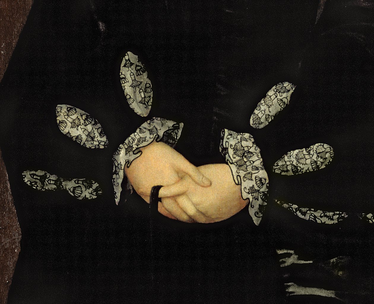 Blackwork broderi, c.1546 olie på panel detalje af 231034 af Guillaume Scrots