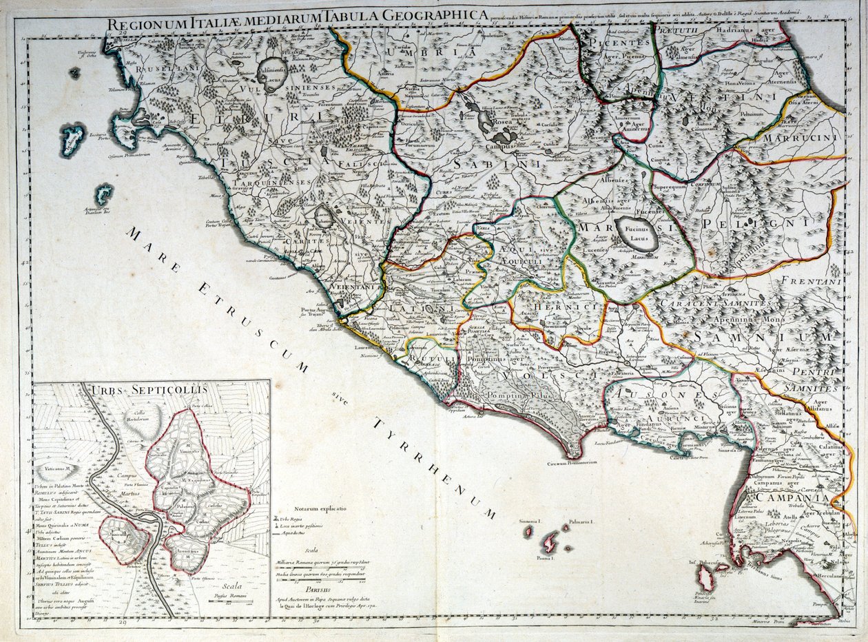 Historisk kort over den italienske region, hvor etruskerne levede efter Atlas of G. Delysle af Guillaume (after) Delisle