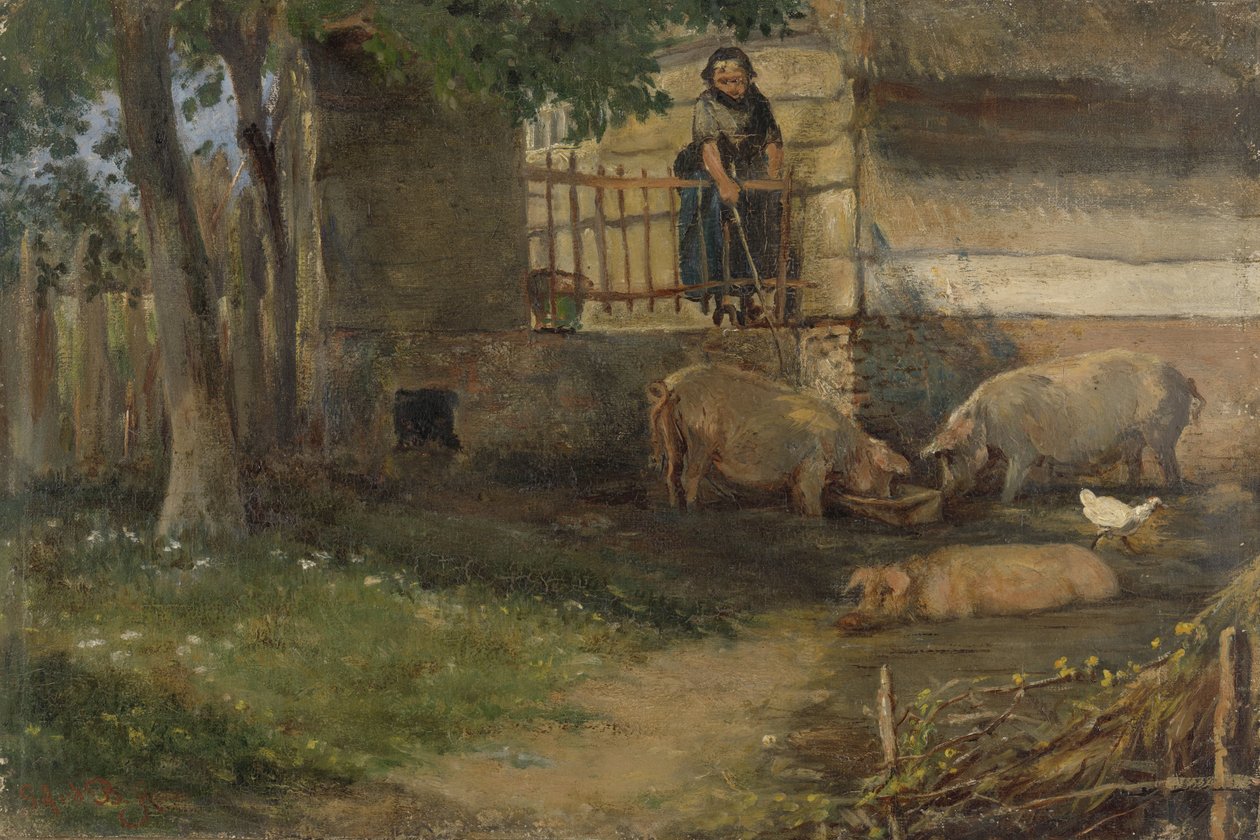 Grise i en ladegård af Guillaume Anne van der Brugghen