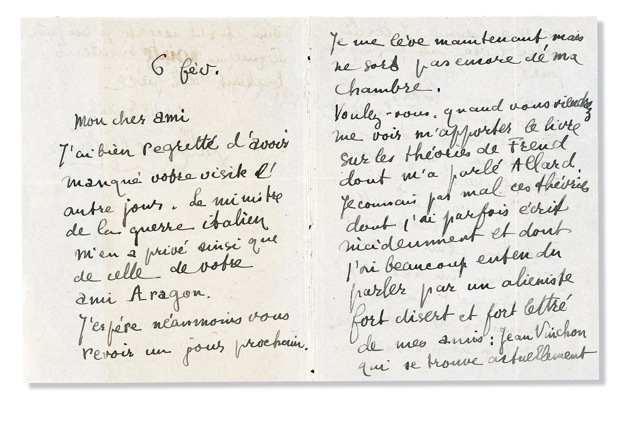 Autografbrev underskrevet til Andre Breton, 6. februar 1918 af Guillaume Apollinaire