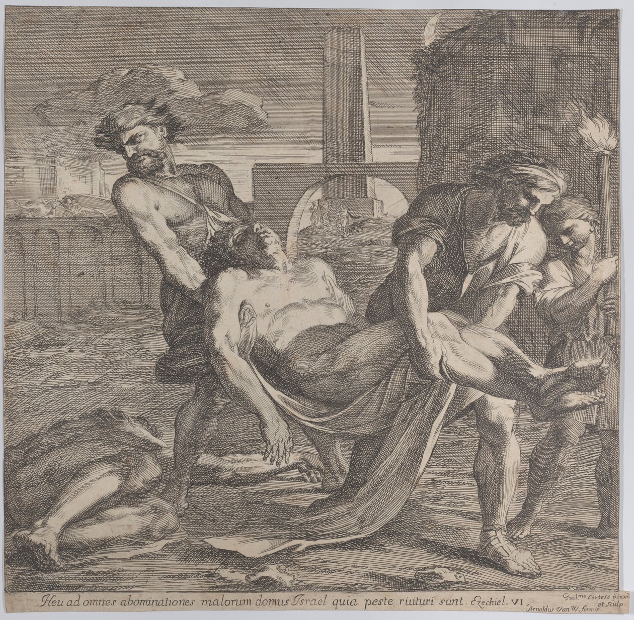 Abdon og Sennen bar de tidlige kristne martyrer til begravelse, 1650-60. af Guillaume Courtois