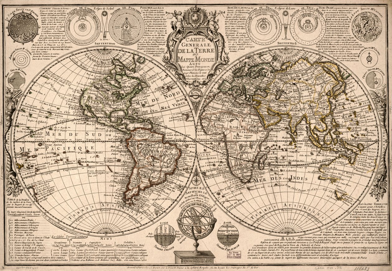 Carte generale de la terre - ou mappe monde auec les quatre principau  sistemes  les figures des sept planetes le tout selon les nouvelles obseruations. LOC 2017585685 af Guillaume Danet