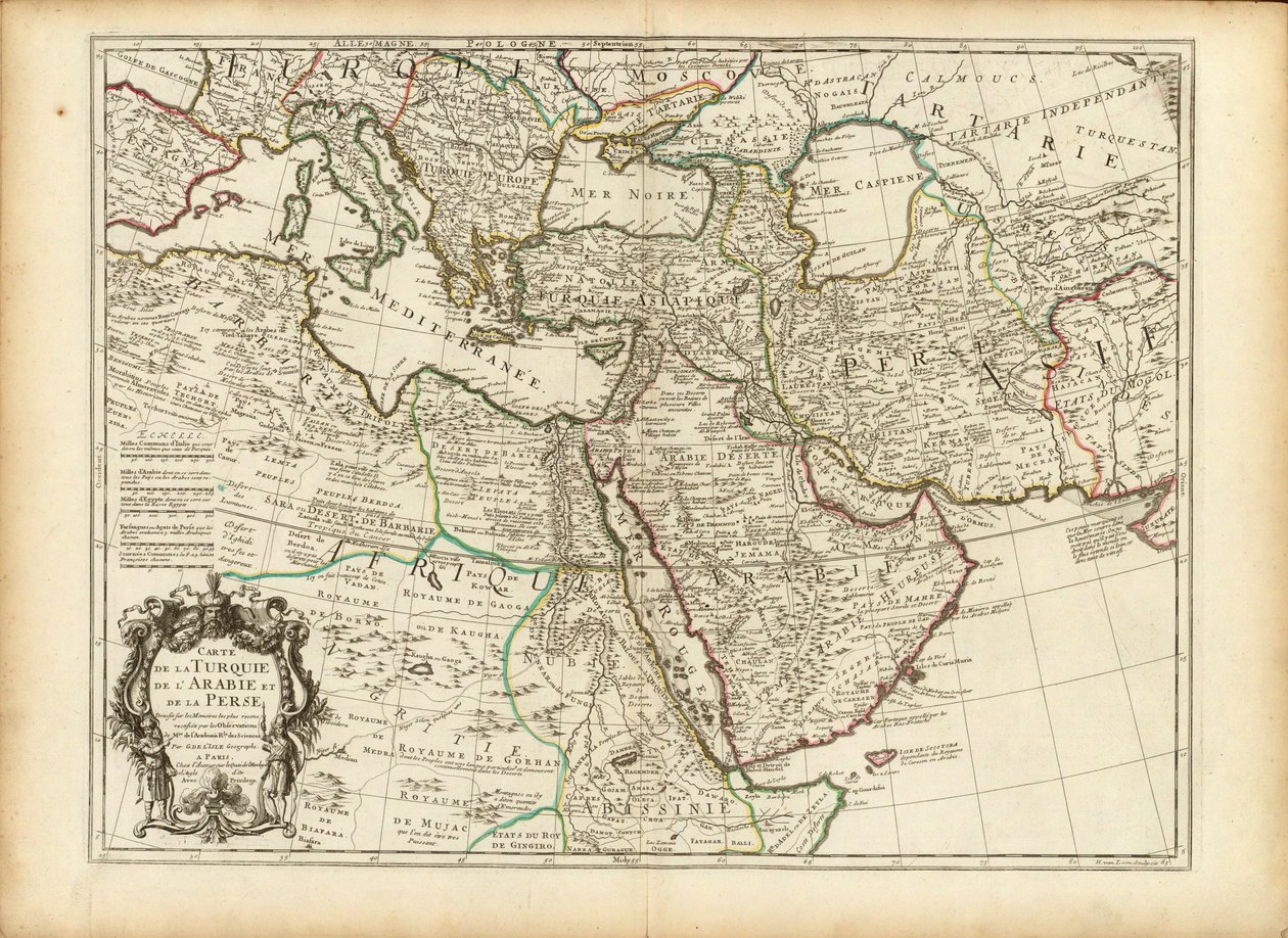 1701 Guillaume Delisle kort over det osmanniske og persiske rige (beskåret) af Guillaume Delisle