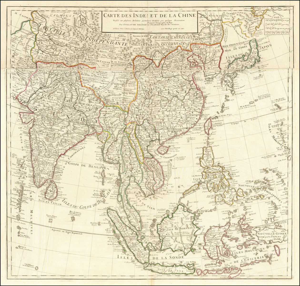 Kort fra 1705 - Kort over Indien og Kina af Guillaume Delisle
