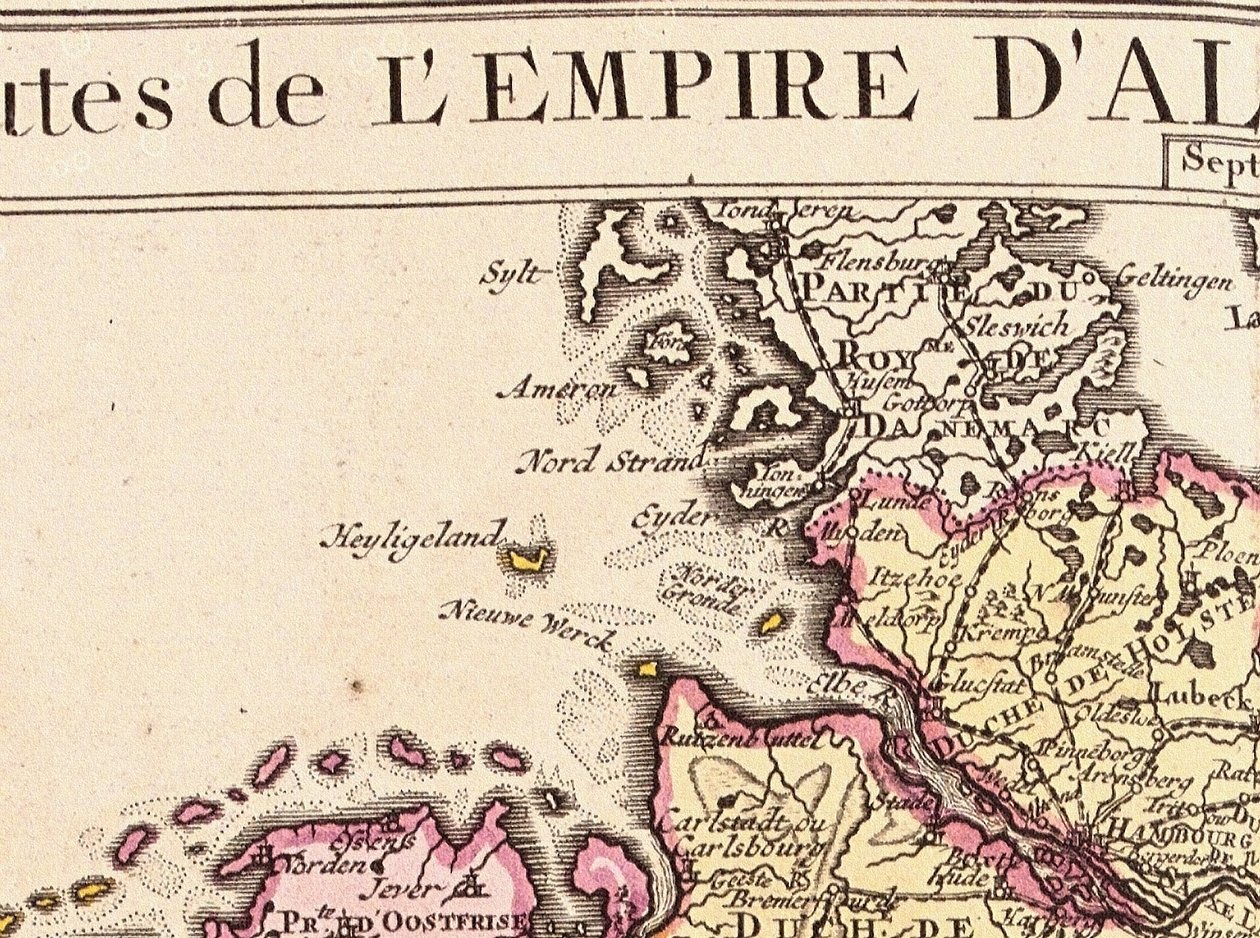 Detalje af Helgoland fra et kort over det tyske imperium, 1730 af Guillaume Delisle