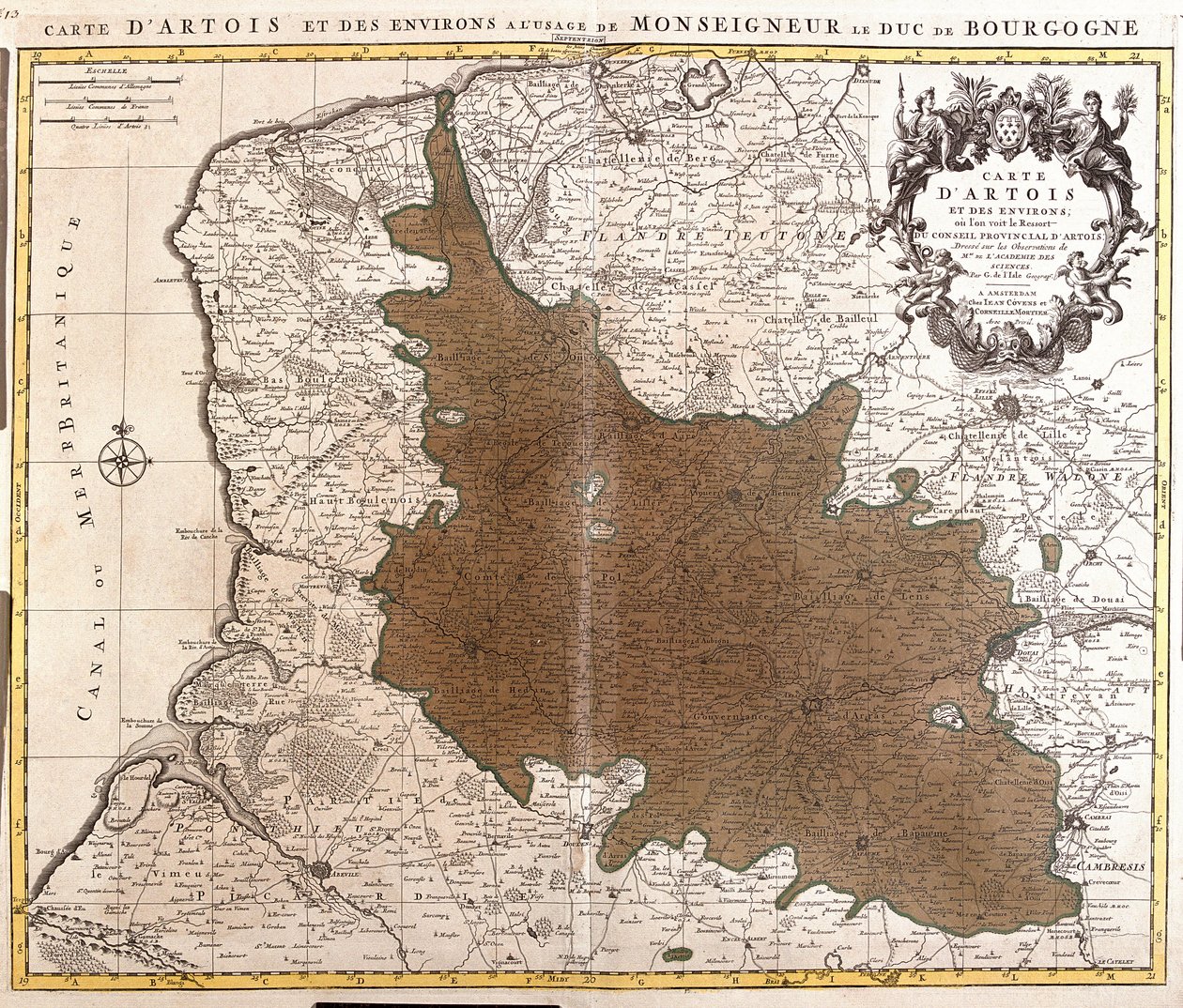 Kort over Artois (Pas de Calais, Frankrig) (radering af Guillaume Delisle