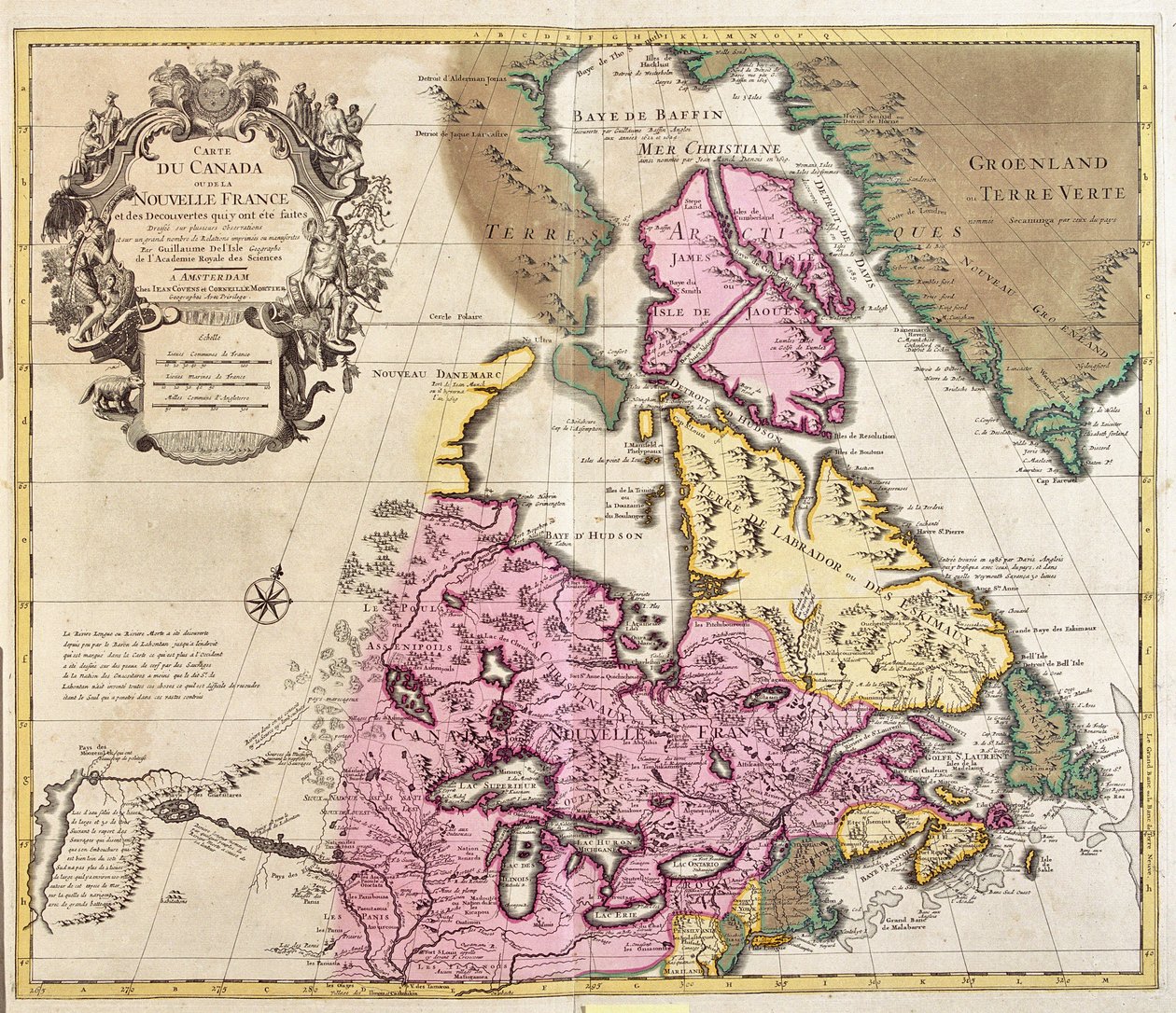 Kort over Canada og Grønland (radering af Guillaume Delisle