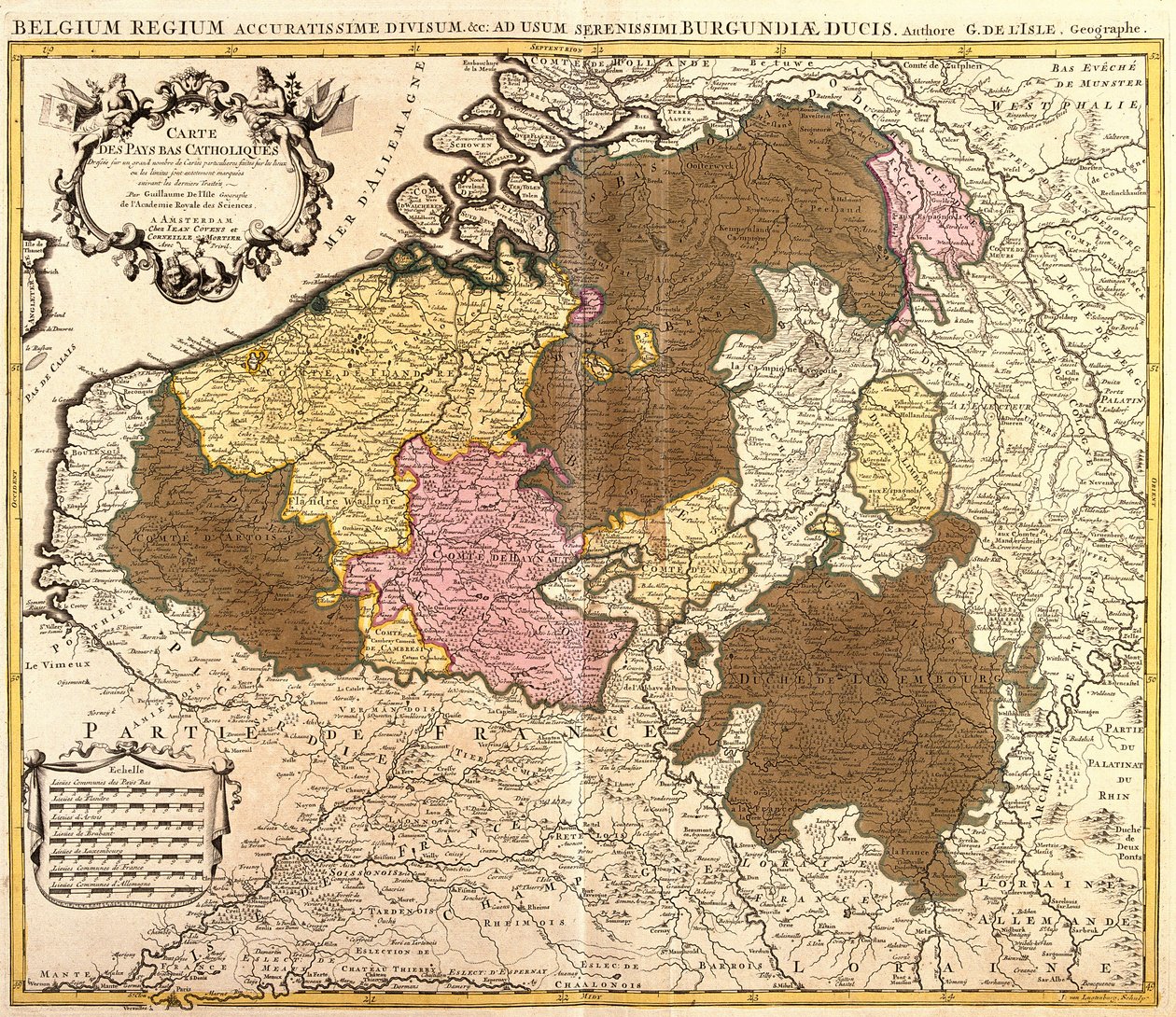 Kort over det katolske Nederland (Belgien og Luxembourg) (radering af Guillaume Delisle