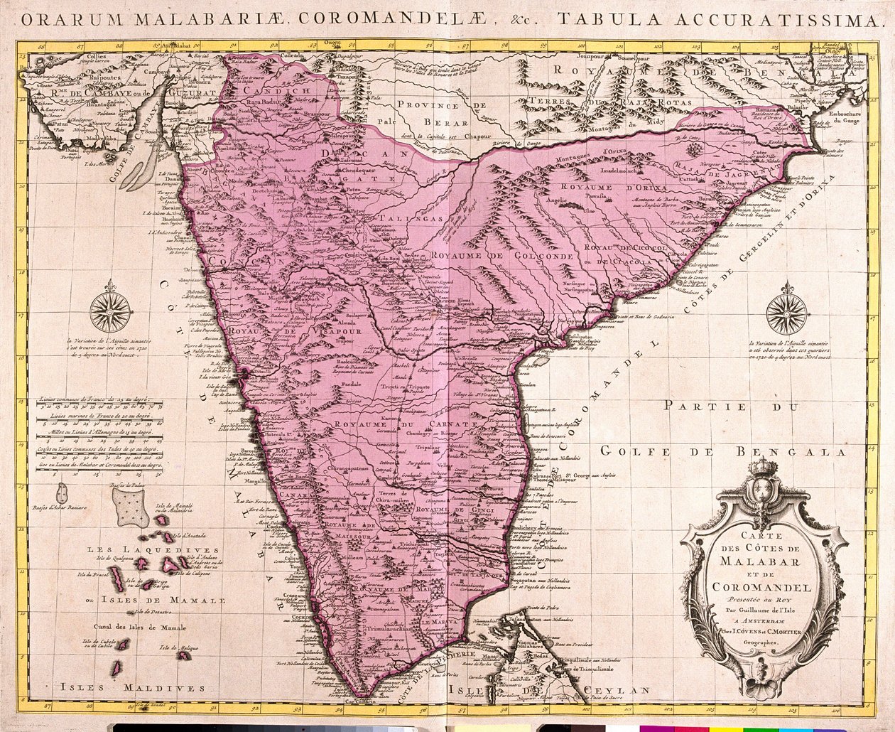 Kort over Coromandel og Malabar (Indien) (radering af Guillaume Delisle