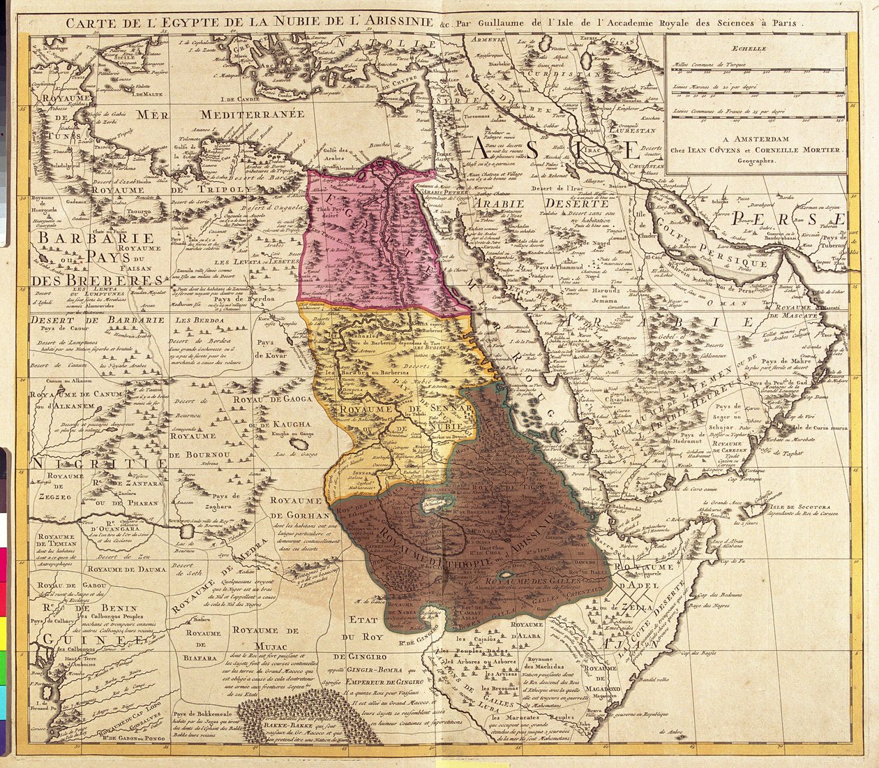Kort over Egypten, Nubien (Sudan) og Abessinien (Etiopien) (radering af Guillaume Delisle