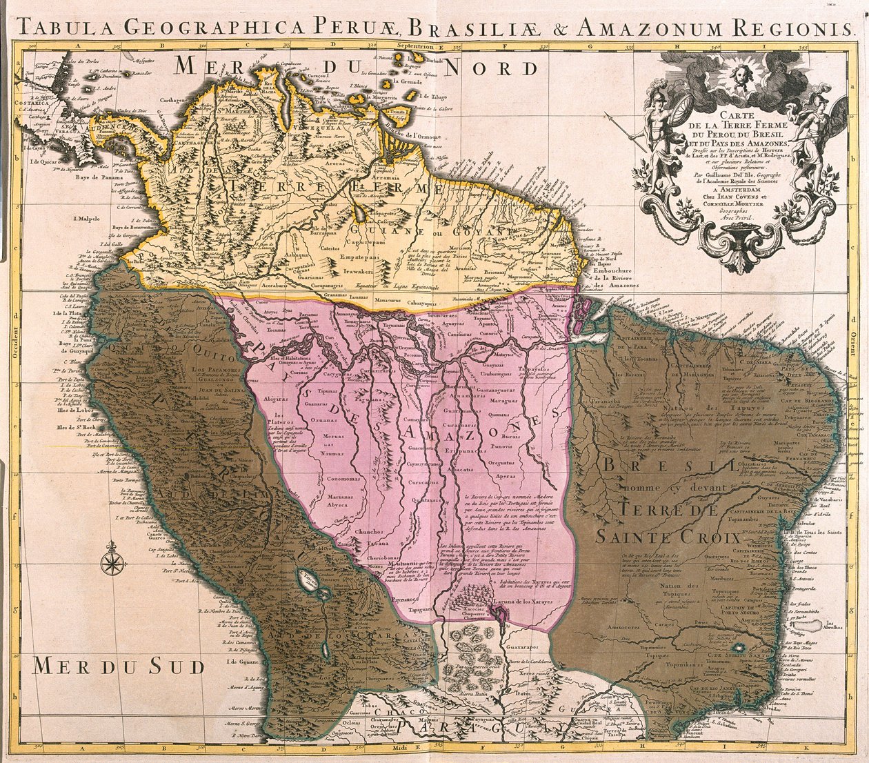 Kort over Peru, Guyana, Brasilien og Amazon-regionerne (radering af Guillaume Delisle