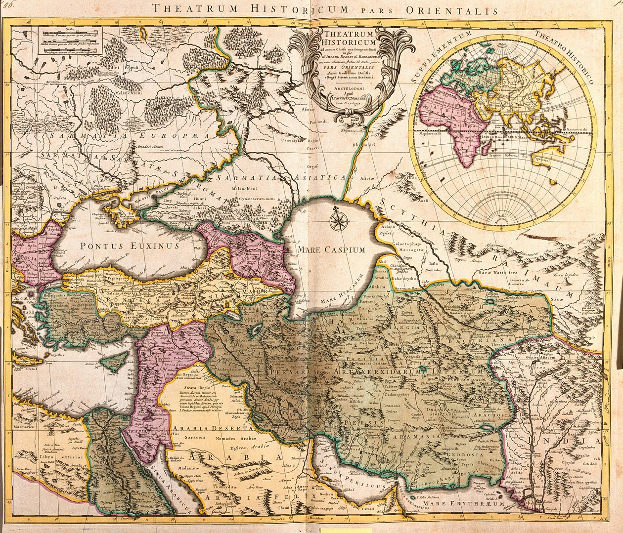 Kort over nabolandene i Det Kaspiske Hav (Rusland, Armenien, Persien, Kasakhstan, Turkmenistan) (radering) af Guillaume Delisle