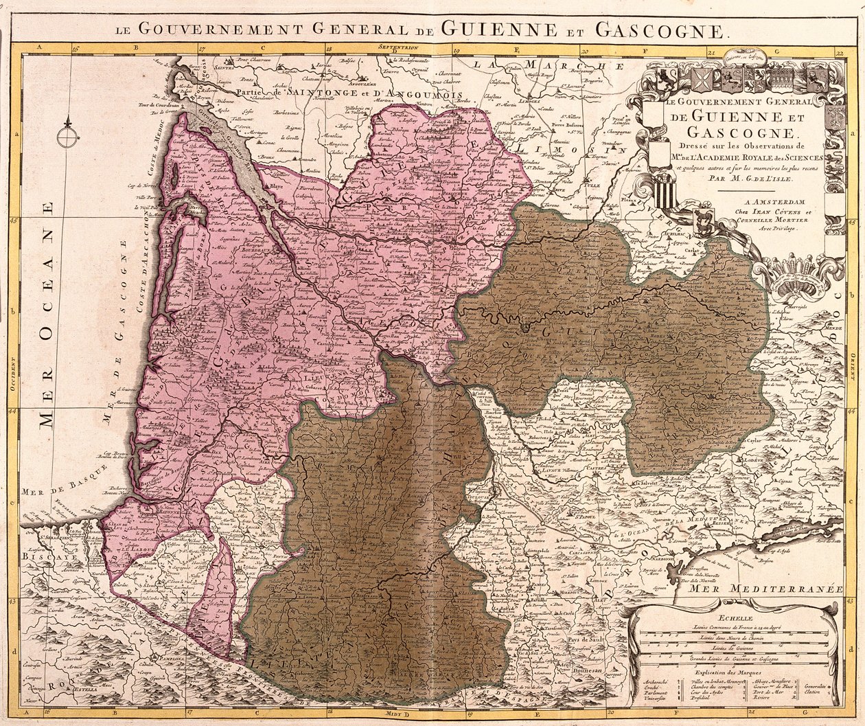 Kort over Guyenne og Gascognes regering (Frankrig) (radering af Guillaume Delisle