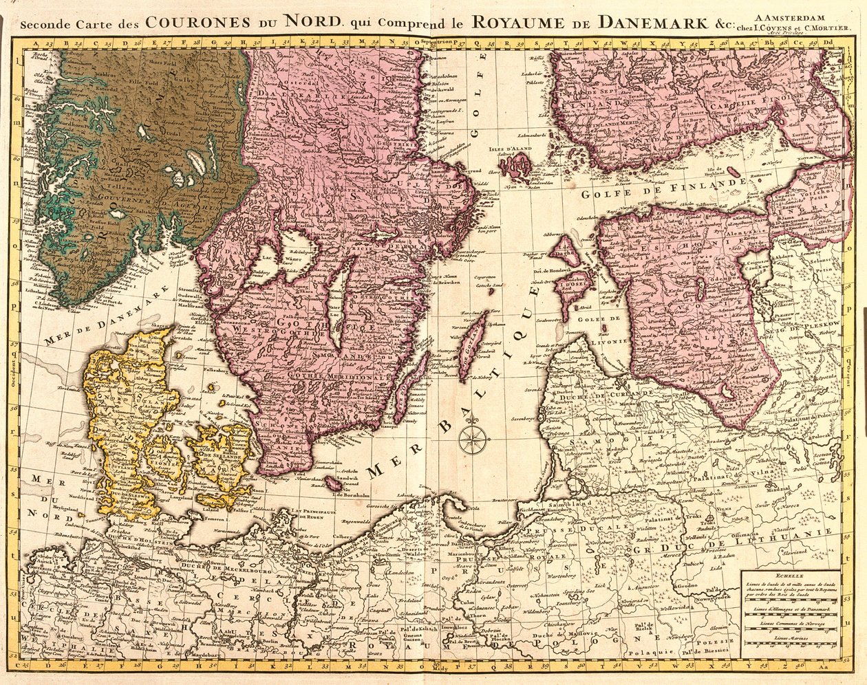 Kort over de nordlige riger (Danmark, Sverige, Norge og Finland) (radering af Guillaume Delisle