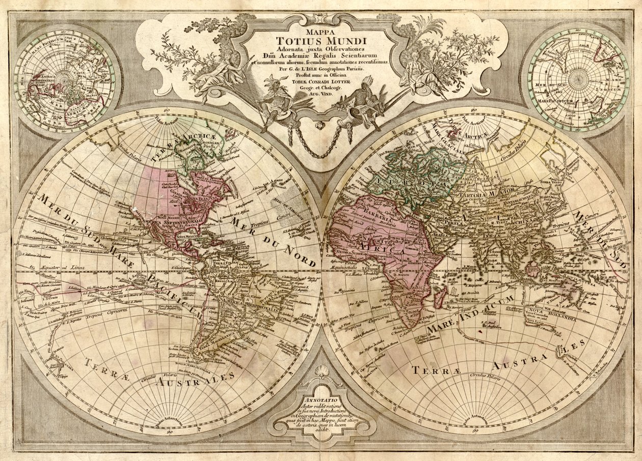 Mappa totius mundi - adornata juxta observationes dnn. academiae regalis scientiarum et nonnullorum aliorum secundum annotationes recentissimas LOC 2006627254 af Guillaume Delisle