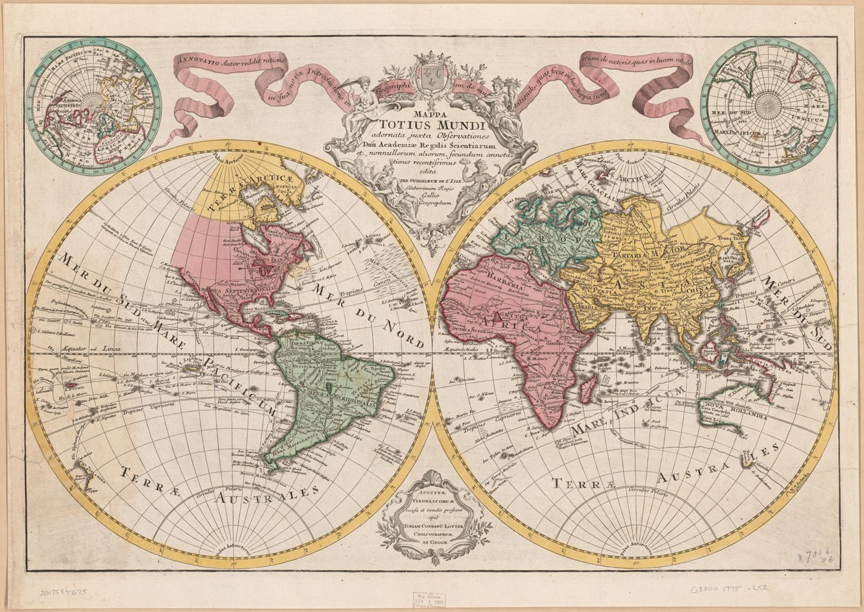 Mappa totius mundi - adornata juxta observationes dnn. academiae regalis scientiarum et nonnullorum aliorum secundum annotationes recentissimas LOC 2017585675 af Guillaume Delisle