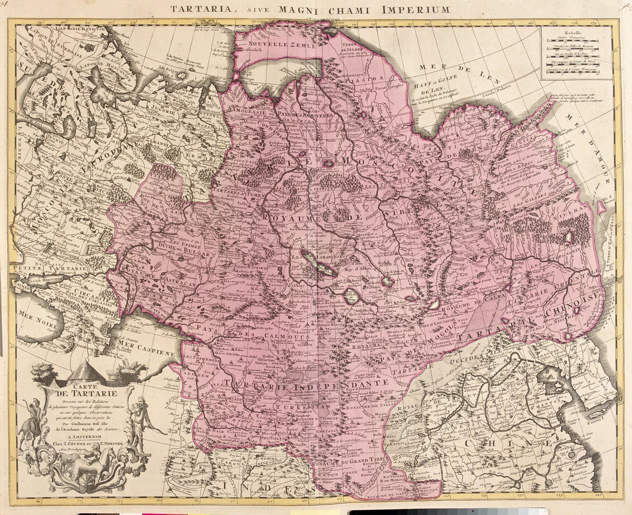 Rusland, Kasakhstan, Usbekistan, Kirgisistan, Tadsjikistan, store dele af Kina (undtagen den sydøstlige del), Mongoliet af Guillaume Delisle